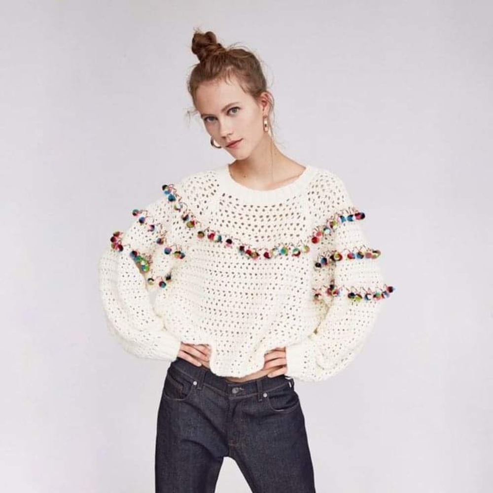 Zara chunky pom pom sweater